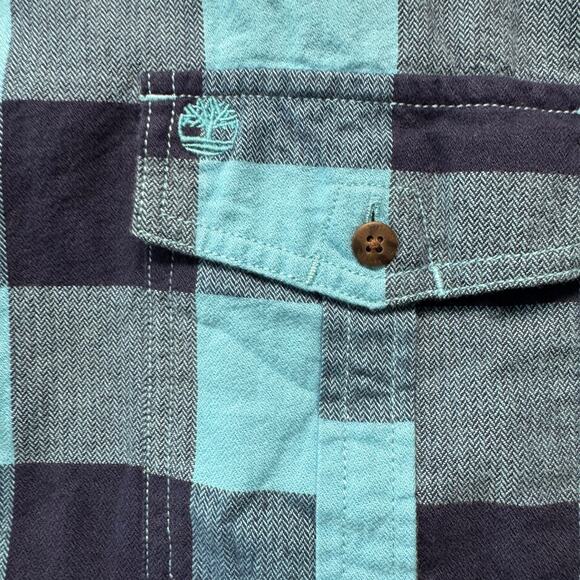 TIMBERLAND Cotton Flannel Button Up Shirt Men's Size XL Regular Aqua Navy Check - Picture 5 of 14